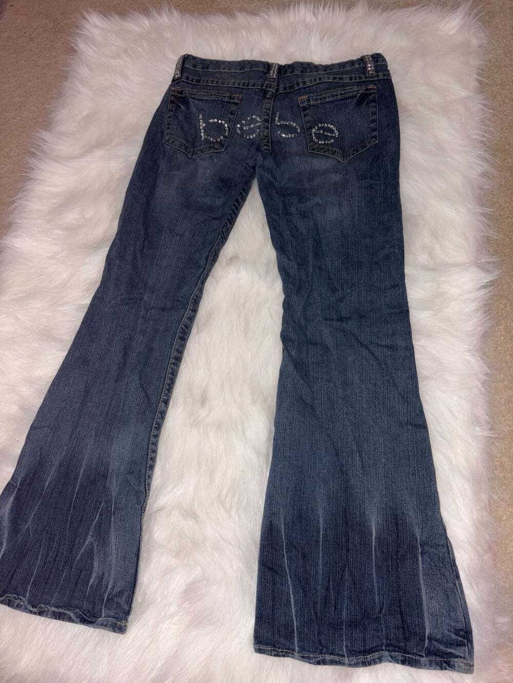 Bebe Y2K Rhinestone Logo Flare Jeans Dark Wash